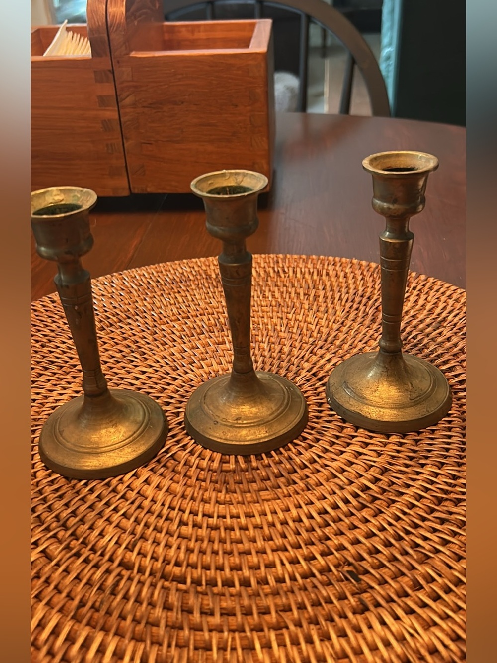 Antique-Style Brass Candle Holders - Set of 3 5 1/2 in tall